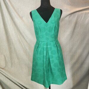 J Crew Kelly Green V neck Textured Jacquard A-Line Dress Classic St. Patrick's
